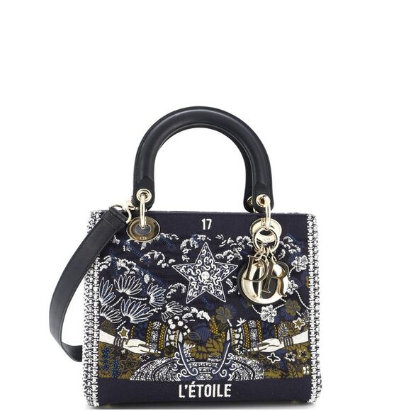 Christian Dior Tarot Lady Dior Bag Embellished Canvas Medium Blue - Picture 1 of 6